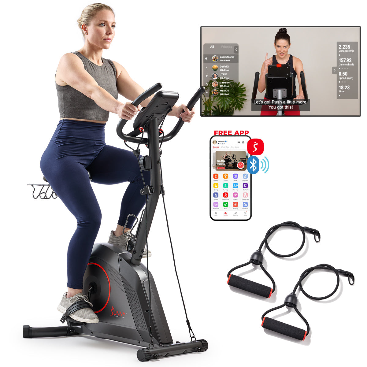 16-Level Magnetic Resistance Upright Bike with Workout Bands