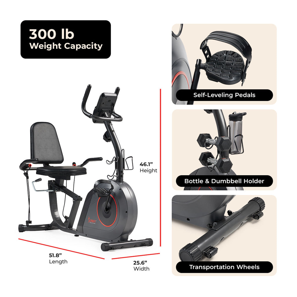 16-Level Smart Magnetic Resistance Recumbent Bike with Workout Bands