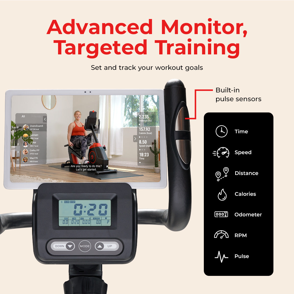 16-Level Smart Magnetic Resistance Recumbent Bike with Workout Bands