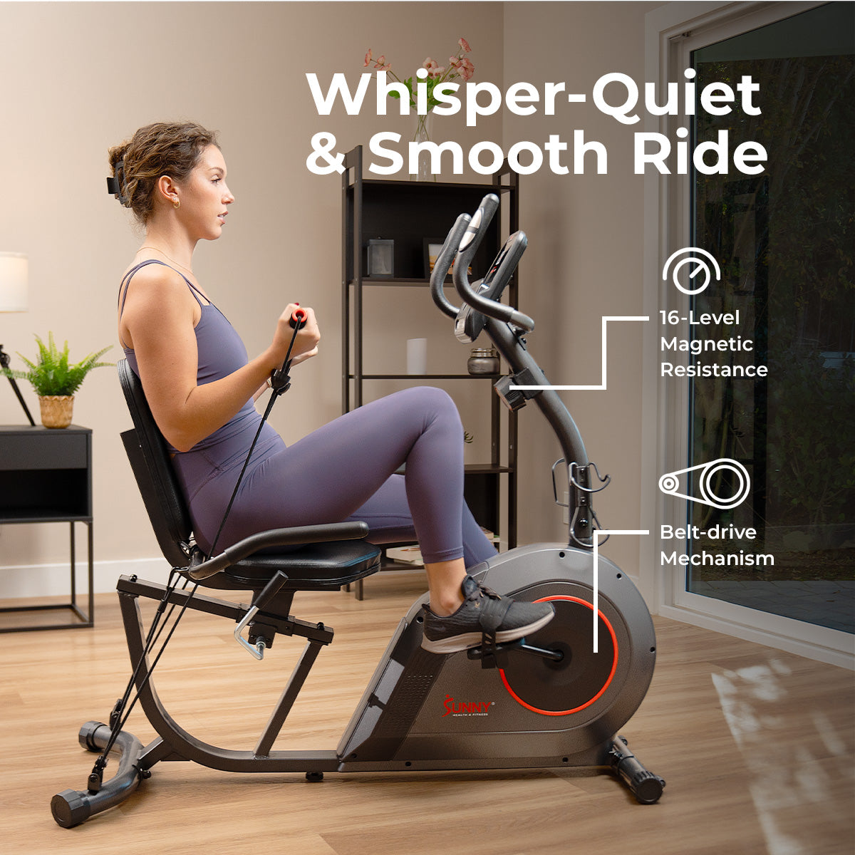 16-Level Smart Magnetic Resistance Recumbent Bike with Workout Bands