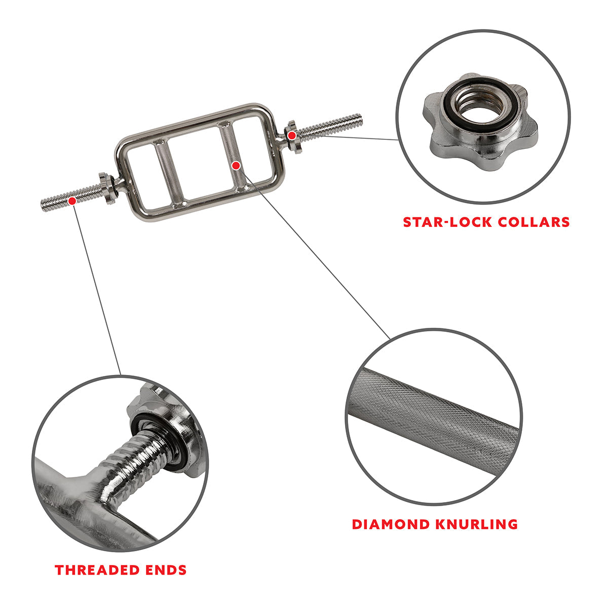 24'' Triceps Bar Weight Solid Chrome w/ Star Lock Collars